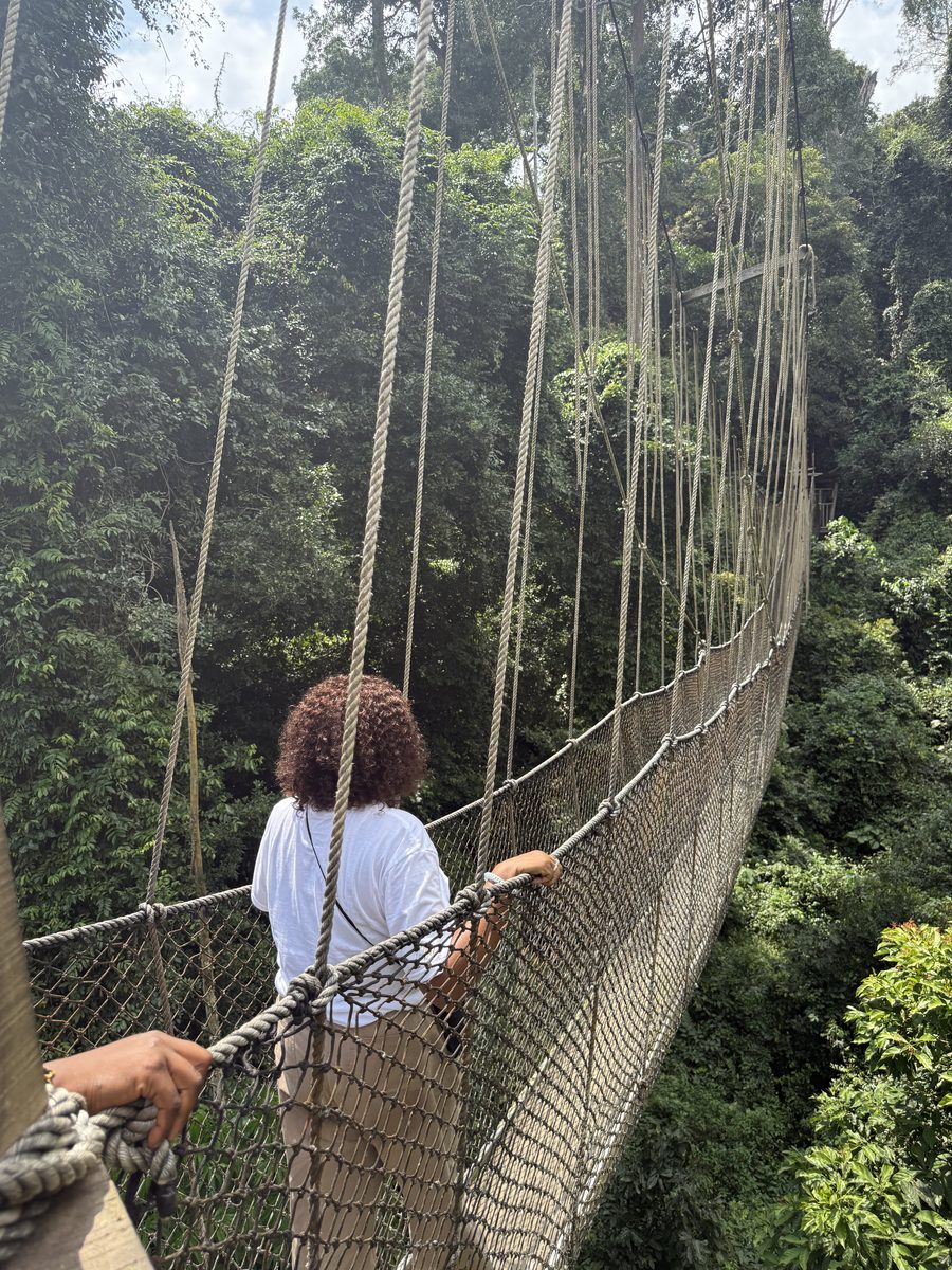 Visitor crossing the Kakum canopy walkway